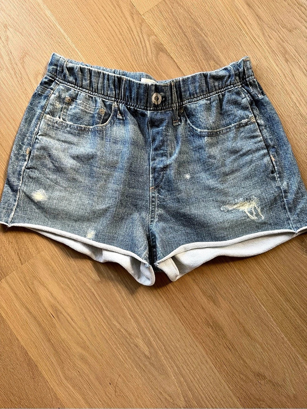 rag & bone Distressed Miramar faux Denim Jean Shorts Blue Medium